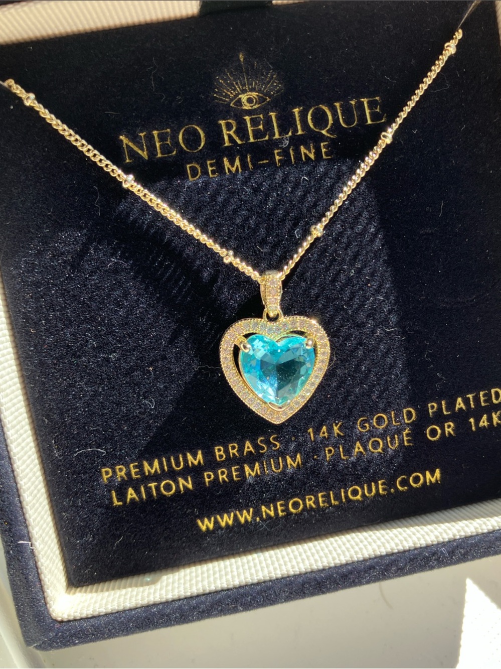14K Gold-Plated Heart Pendant in a stunning inIridescent teal W/ A FREE RING 💍